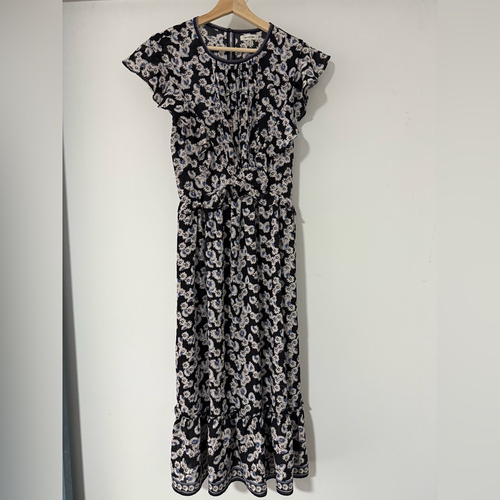 Max Studio Black and White Floral Flutter Sleeve Maxi Dress